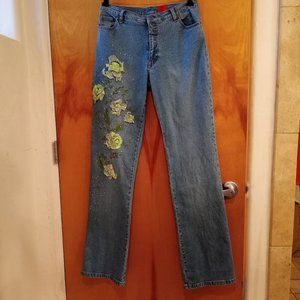 Very Vera Floral Embossed Embroidered Jeans Size 8